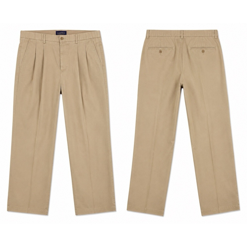 Club Room by Charter Club Men's Khaki Cotton Twill Pleated Dress Pants W38